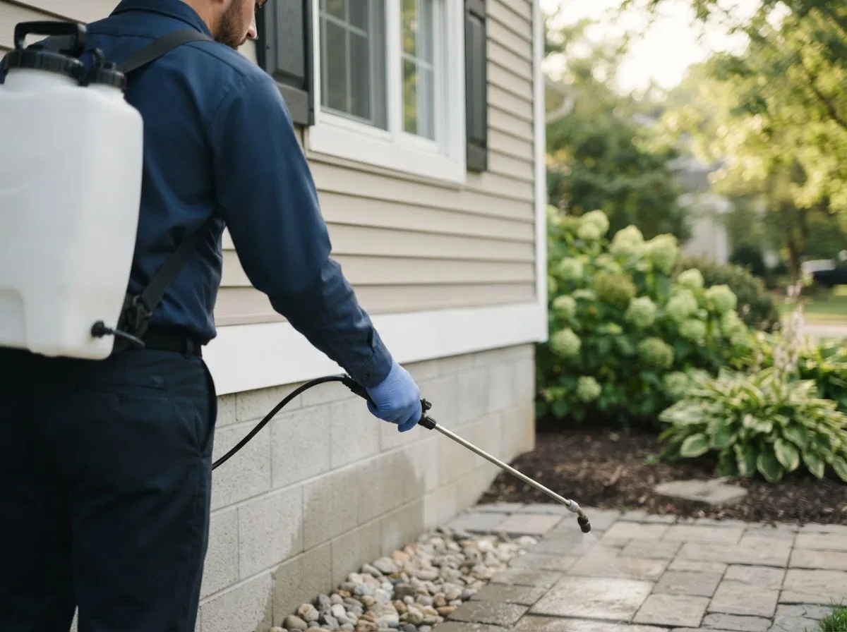 Pest control technician inspecting a home in Macedonia, OH